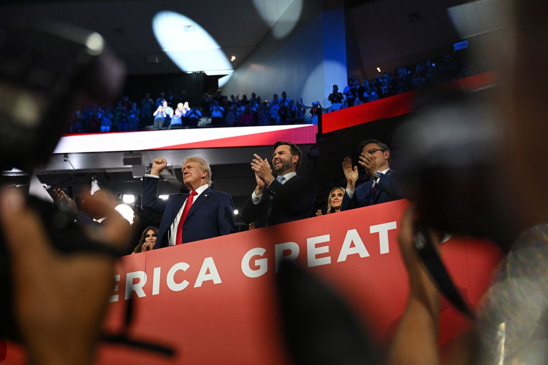 Trump stands with his running mate, Vance, during the Republican National Convention.