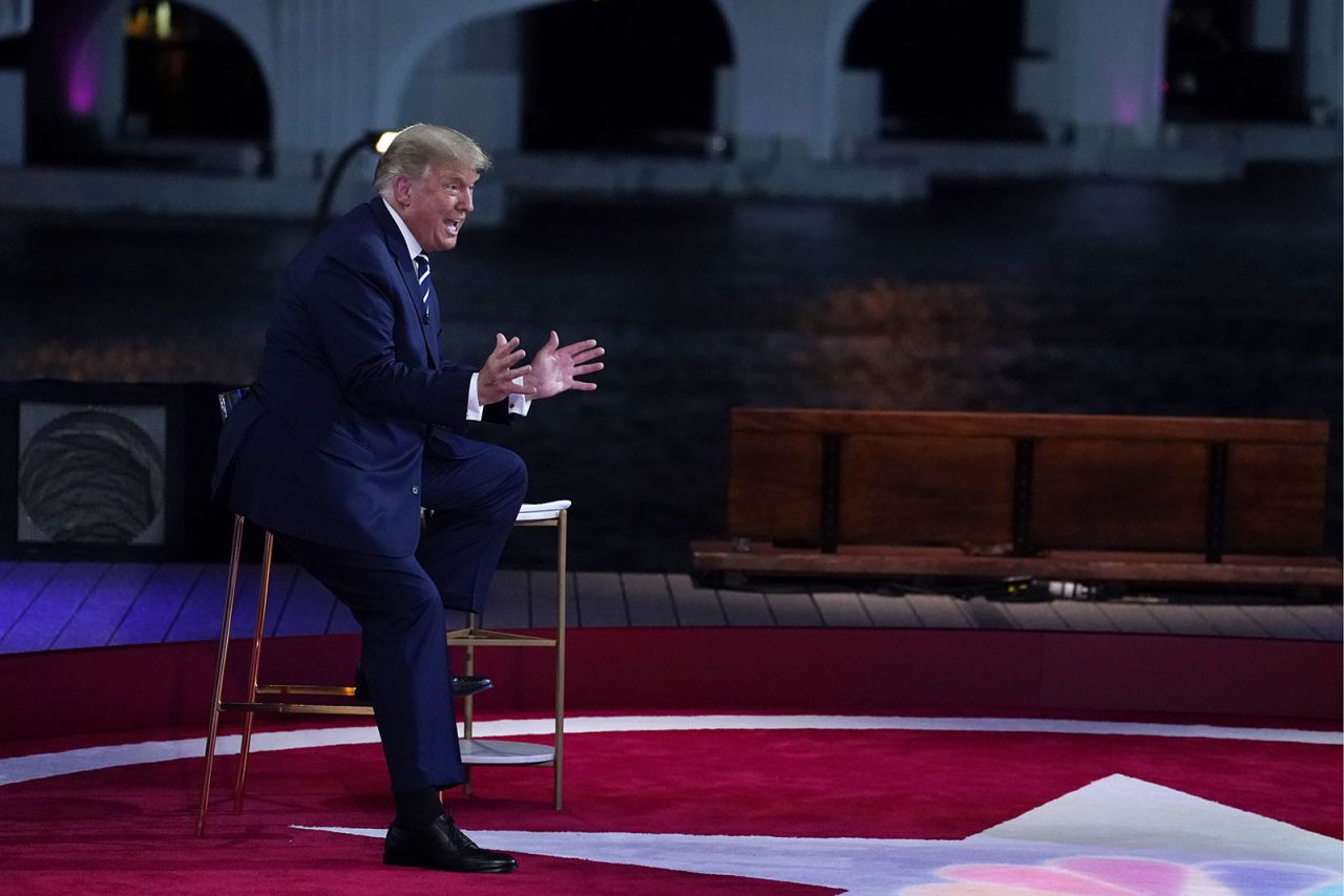 President Donald Trump speaks during an NBC News Town Hall, at Perez Art Museum Miami on Thursday.