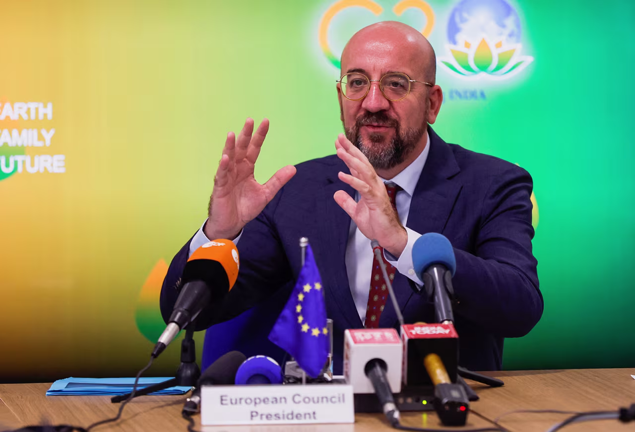 Charles Michel attends a press briefing ahead of the G20 Summit in New Delhi, India, on September 8.