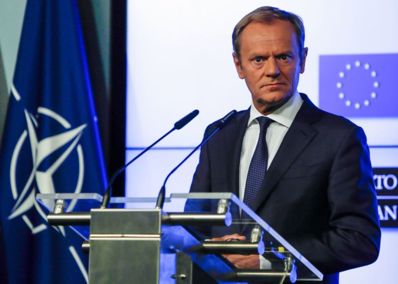 European Council President Donald Tusk holds a joint press conference after signing a joint declaration on the EU-NATO cooperation, in Brussels, on July 10, 2018.