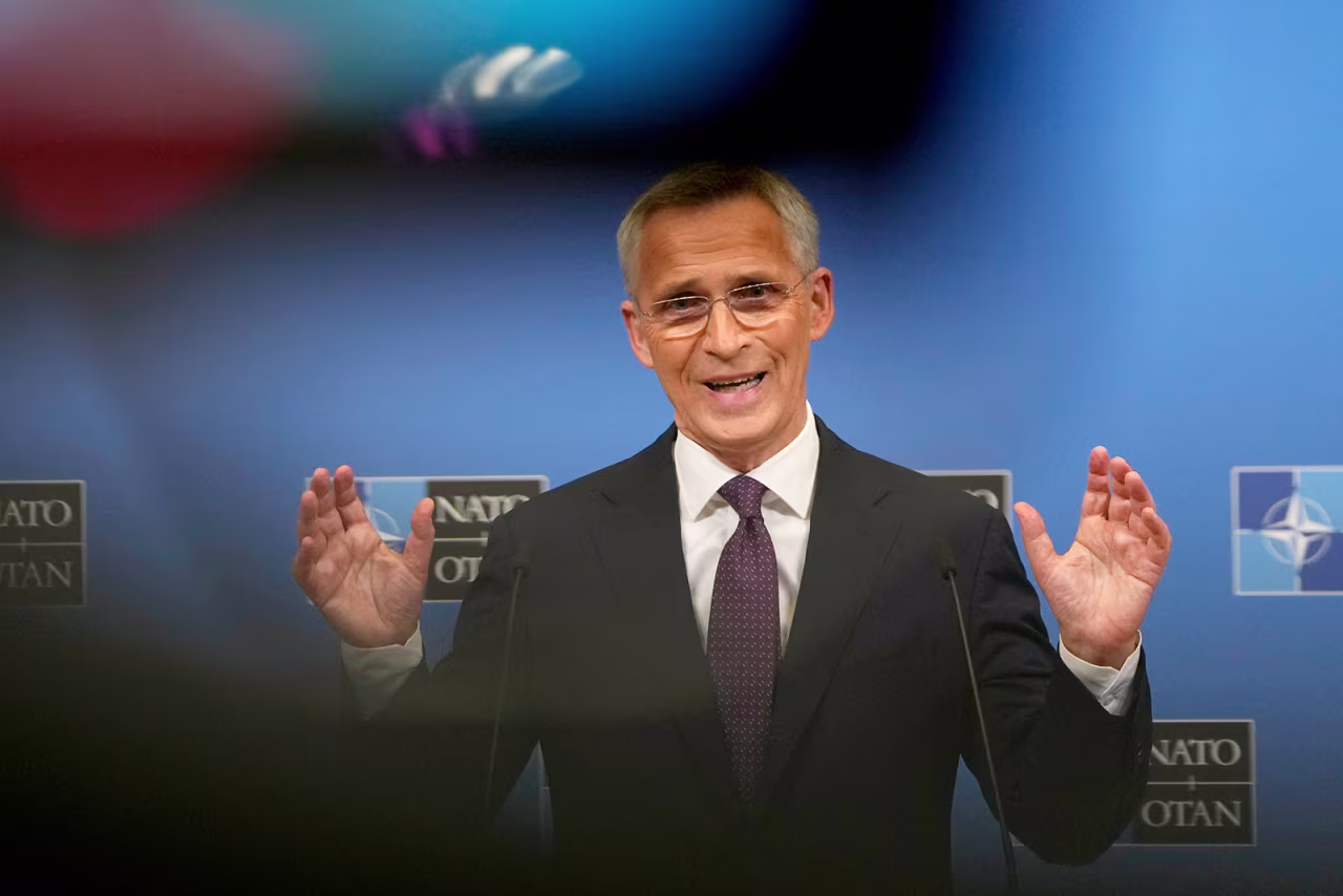 Jens Stoltenberg speaks during a media conference at NATO headquarters in Brussels, on Wednesday, June 14.