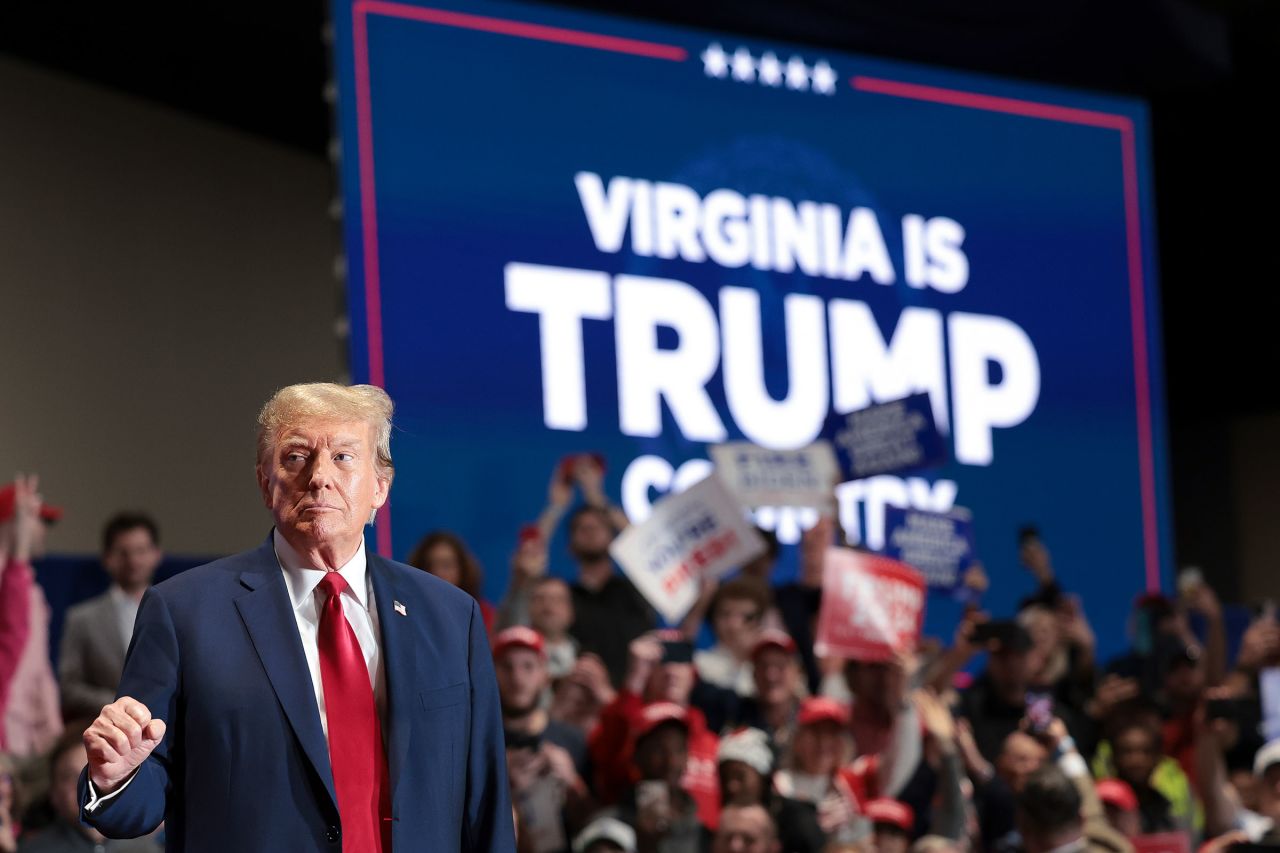 Former President Donald Trump reacts to supporters as he arrives on stage during a Get Out the Vote Rally March 2 in Richmond, Virginia. 