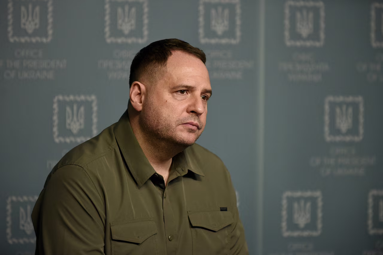 Head of the Office of the President Andriy Yermak attends a joint briefing in Kyiv on September 13.