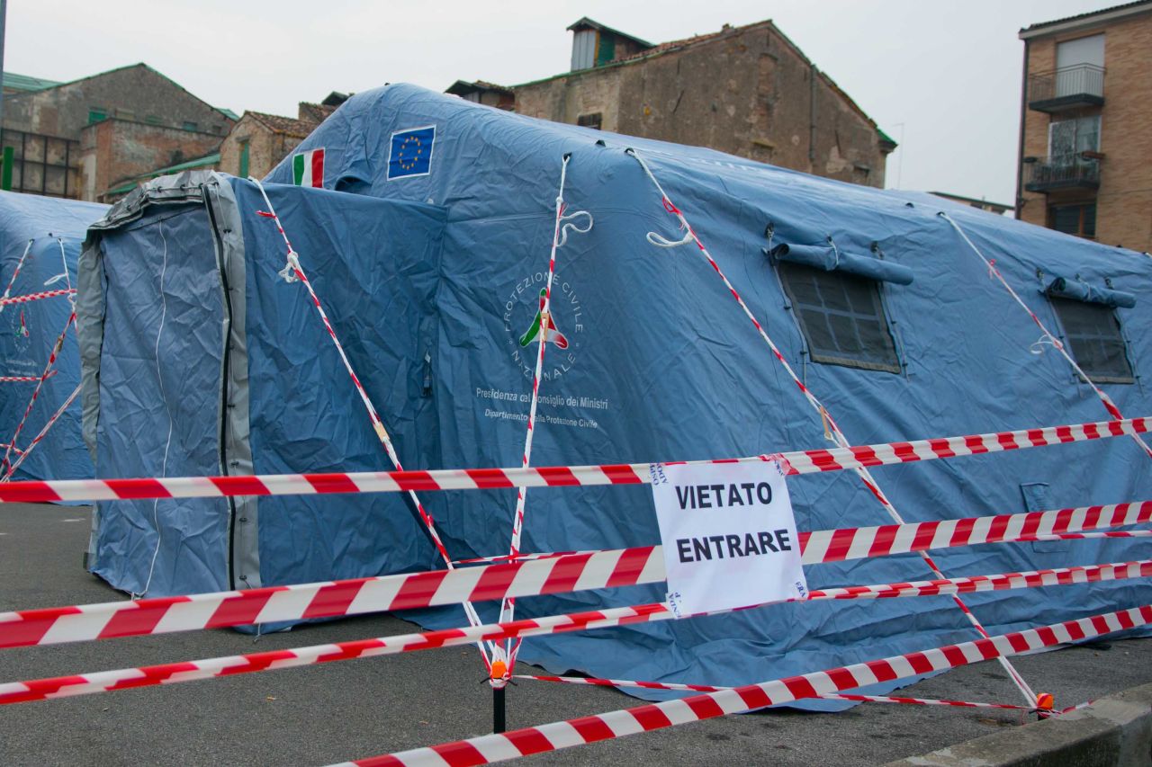 A view of tents prepared for coronavirus patients at a hospital in Padova, Italy, on Monday.