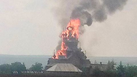 All Saints church burns in Sviatohirsk, Ukraine, on Saturday, June 4. 
