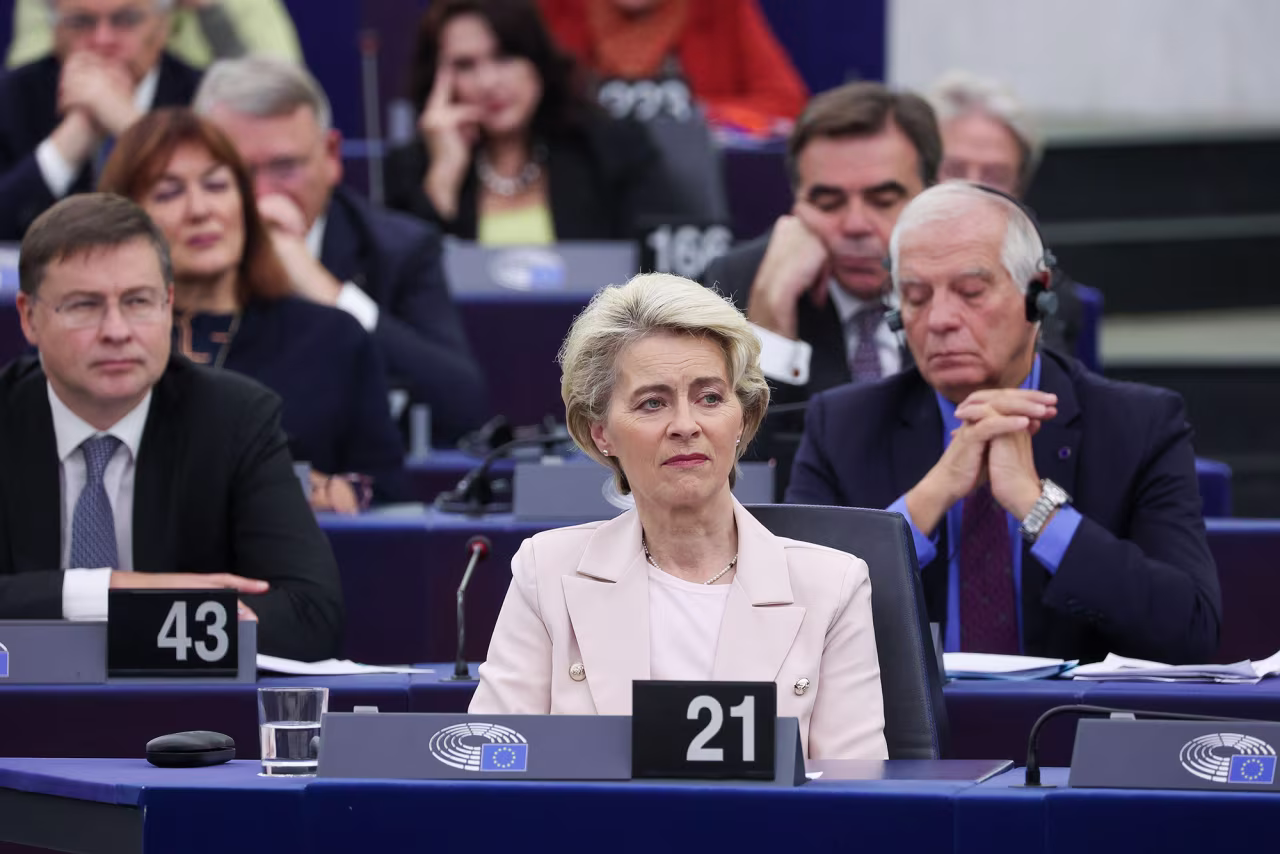 European Commission President Ursula von der Leyen, center, at the European Parliament in Strasbourg, France, on November 22.