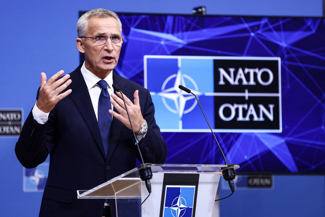 NATO Secretary General Jens Stoltenberg gives a press conference on Russia's annexation of four occupied regions in Ukraine, on September 30, 2022.