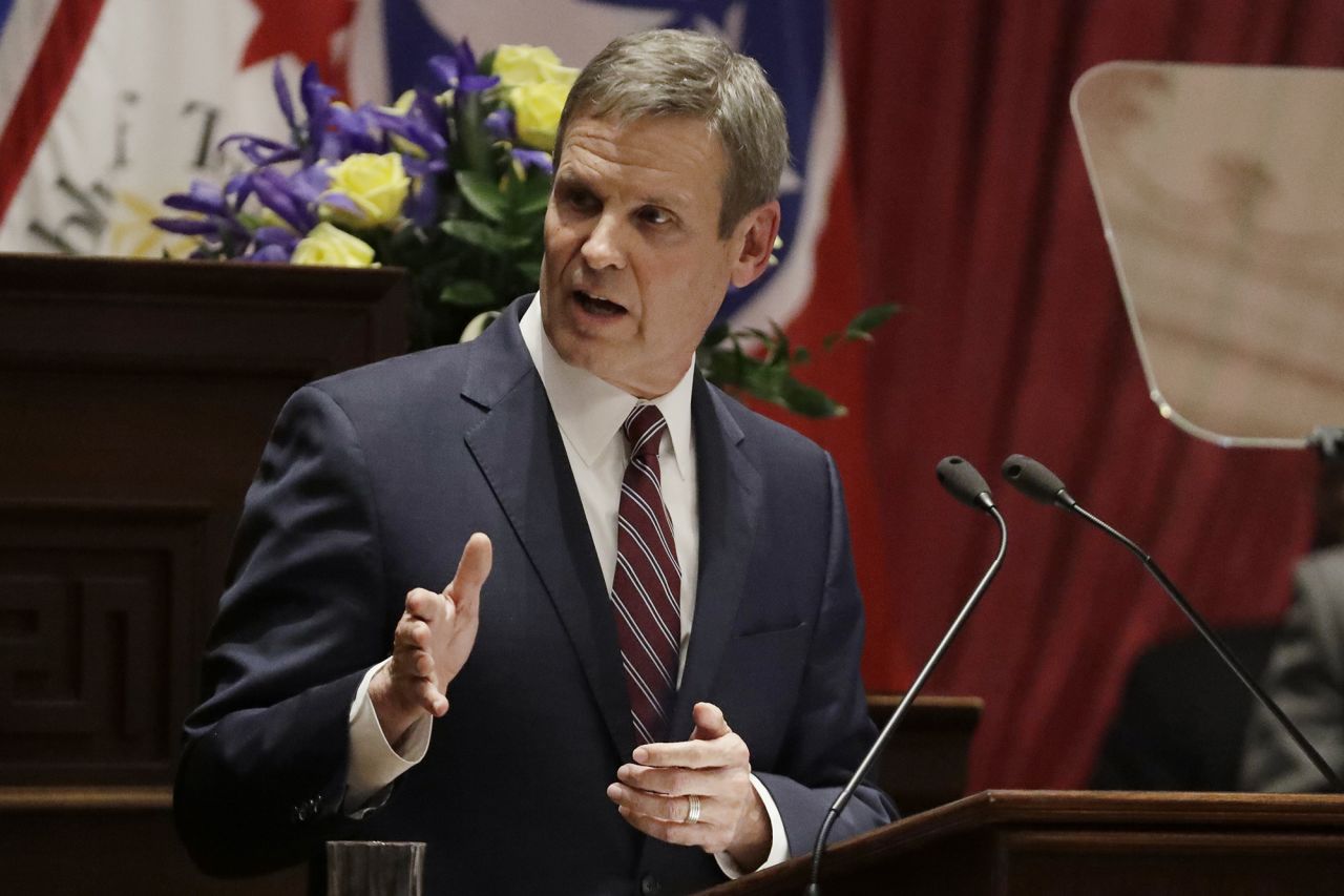 In this photo taken February 3, Tennessee Gov. Bill Lee delivers his State of the State Address in the House Chamber in Nashville. Lee declared a state of emergency Thursday, March 12, to help the state address the spread of the new coronavirus. 