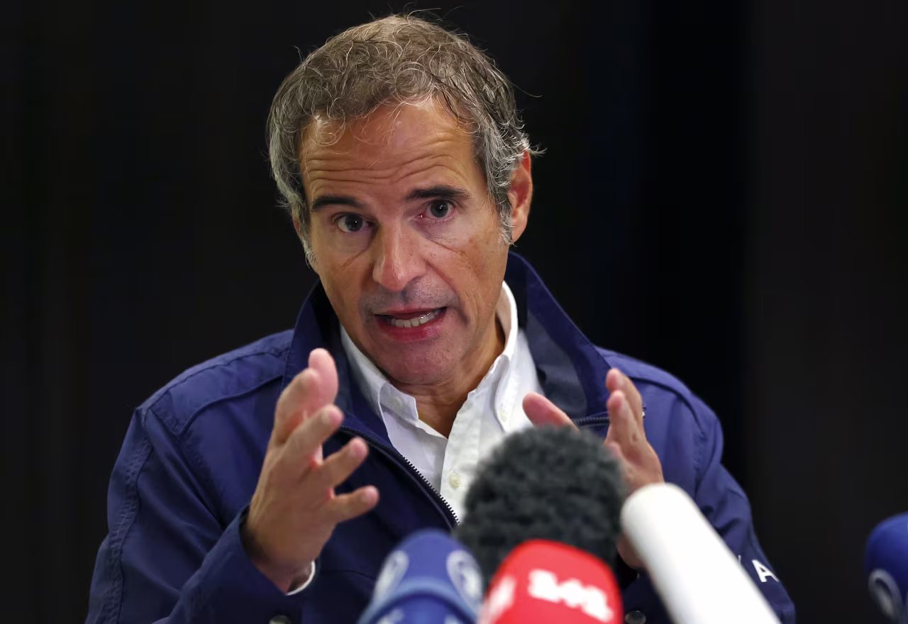 International Atomic Energy Agency Director General Rafael Grossi holds a press conference during his visit to Kyiv, Ukraine, on October 6. 