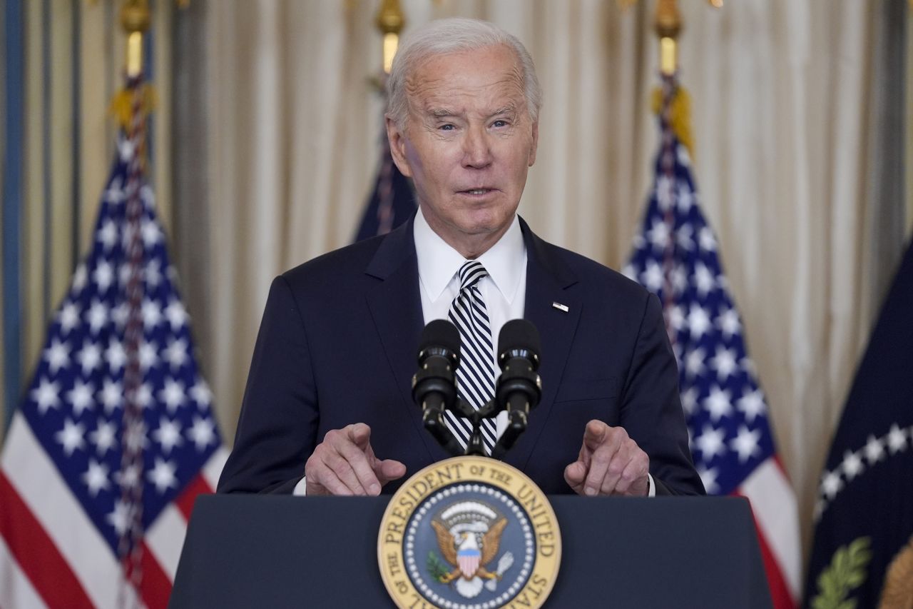 President Joe Biden speaks during a meeting at White House, on January 22, in Washington, DC.