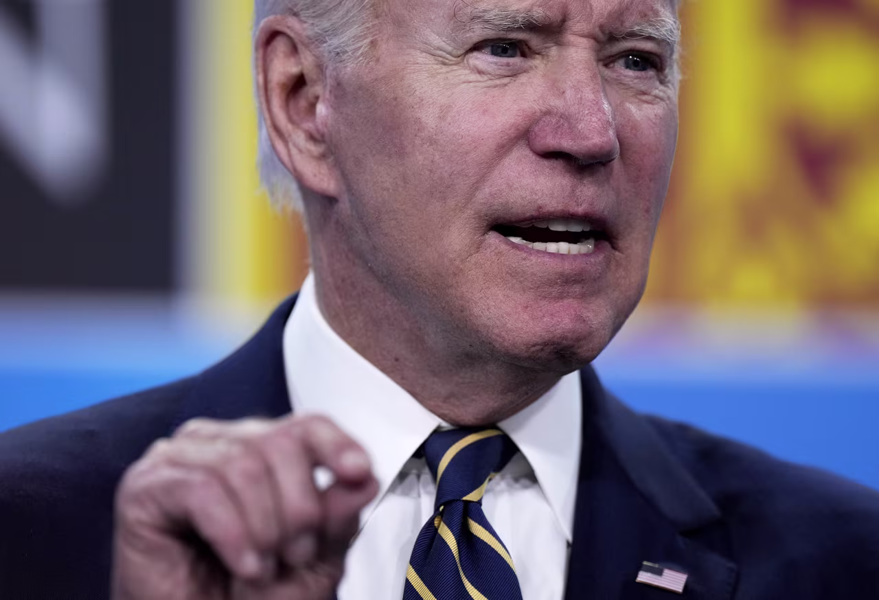 U.S. President Joe Biden speaks during a media conference at the end of a NATO summit in Madrid, Spain, on June 30.
