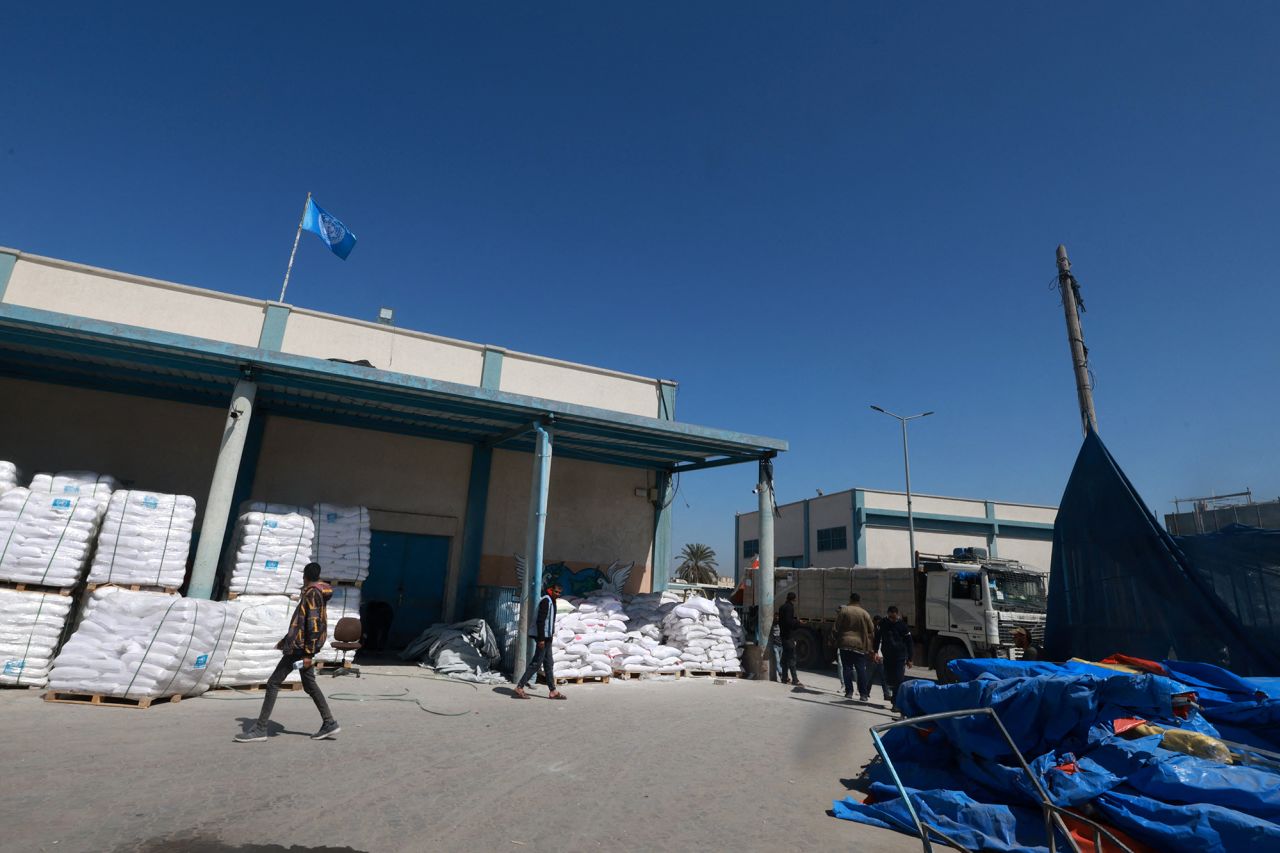 An UNRWA distribution centre in Rafah, Gaza, which was hit by a strike on March 13.