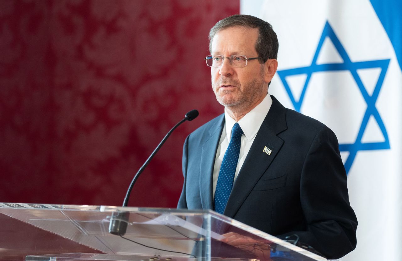 Israeli President Isaac Herzog delivers a joint press conference with Austria's President on September 5, 2023, at the Hofburg Palace in Vienna, Austria.