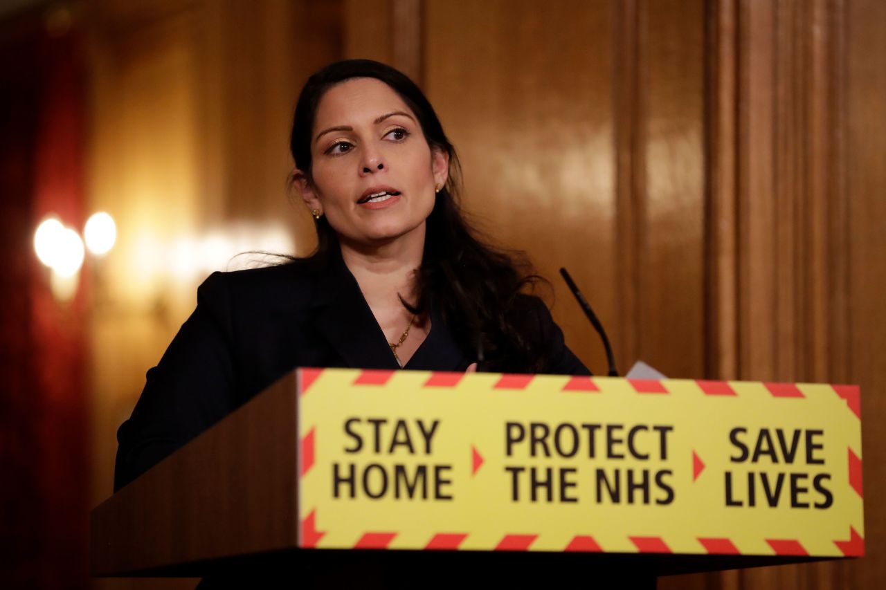 British Home Secretary Priti Patel speaks during a media briefing in London on January 21.