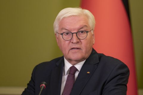 German President Frank-Walter Steinmeier speaks at a press conference on October 25, in Kyiv, Ukraine.