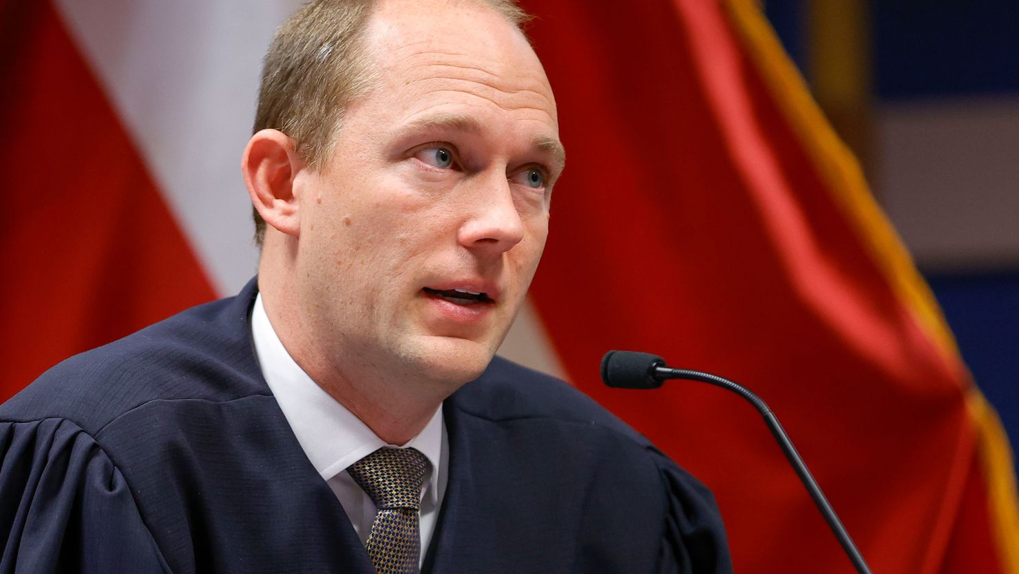 Fulton County Superior Judge Scott McAfee presides in court during a hearing in the case of the State of Georgia v. Donald John Trump at the Fulton County Courthouse on March 1 in Atlanta.