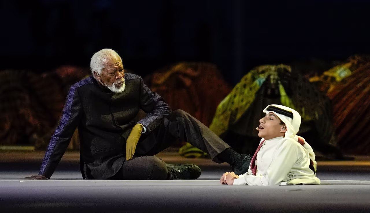 Actor Morgan Freeman appears with Qatari YouTuber Ghanim al Muftah.
