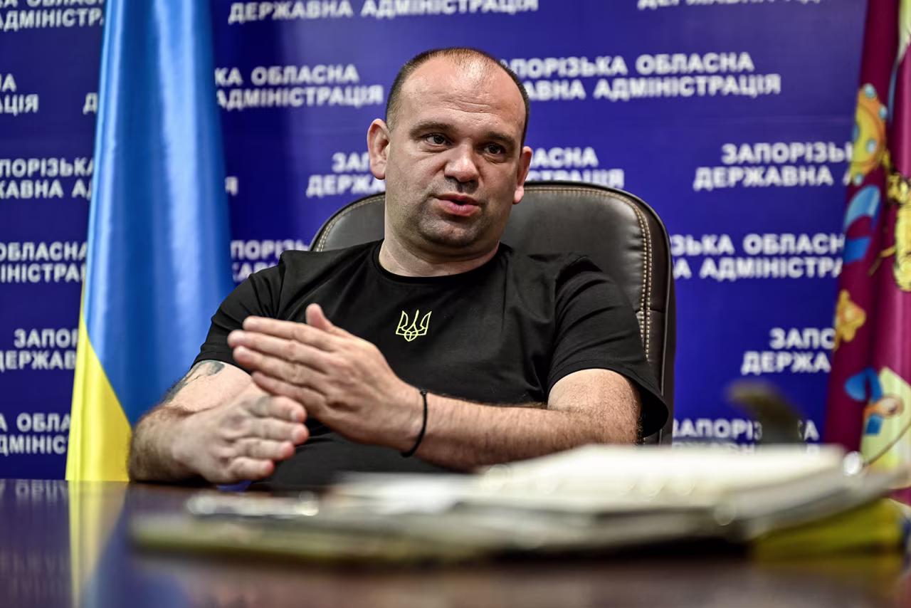 Yurii Malashko speaks during an interview in Zaporizhzhia, southeastern Ukraine on May 23.