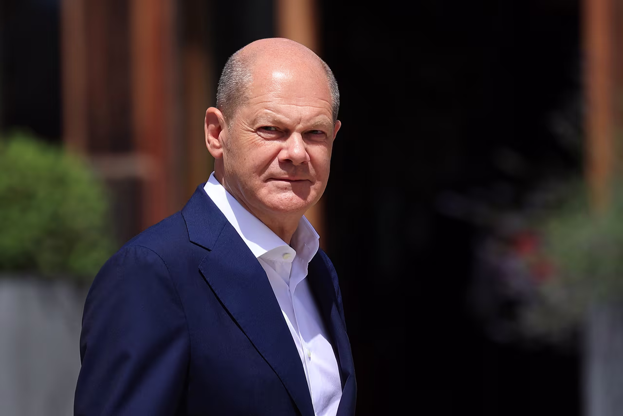 German chancellor Olaf Scholz waits for other leaders to arrive at the G-7 leaders summit in Elmau, Germany, on Monday, June 27.