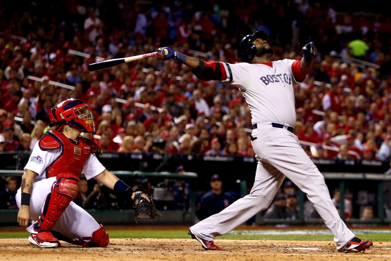 David Ortiz of the Boston Red Sox in action against the St. Louis Cardinals during the 2013 World Series