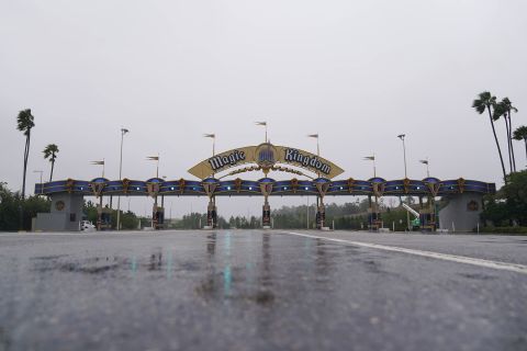 The entrance to the Walt Disney theme park is seen closed in Lake Buena Vista, Florida as Hurricane Ian approached on Wednesday, Sept. 28. 