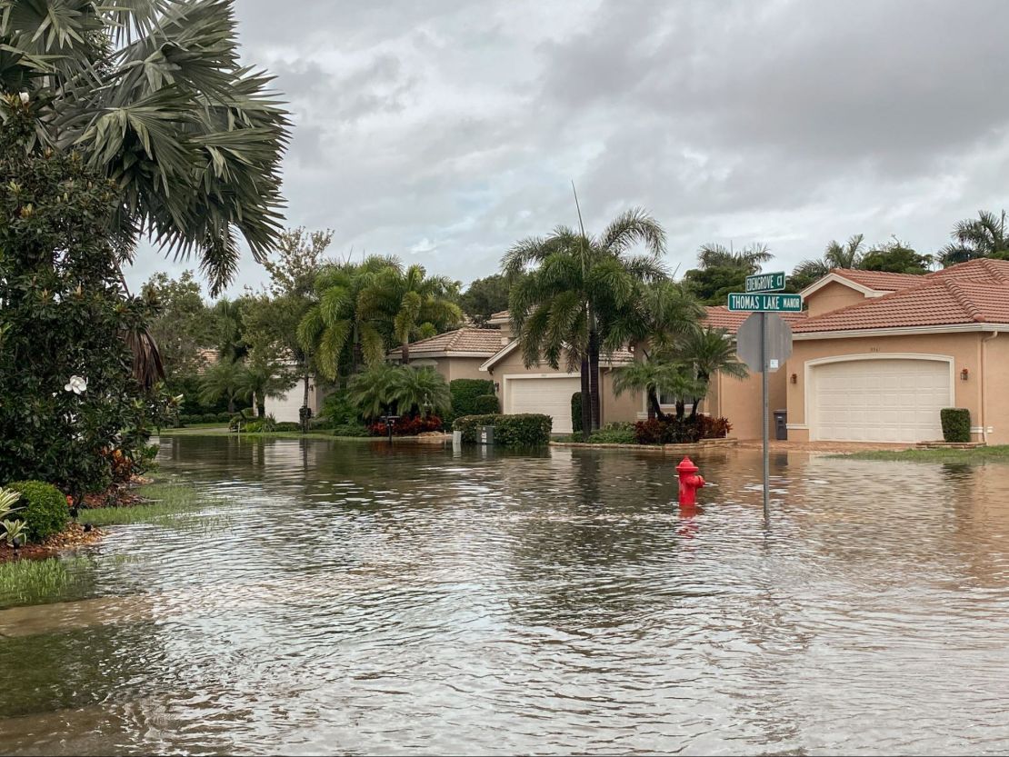 Flooding in a suburban neighborhood after a hurricane