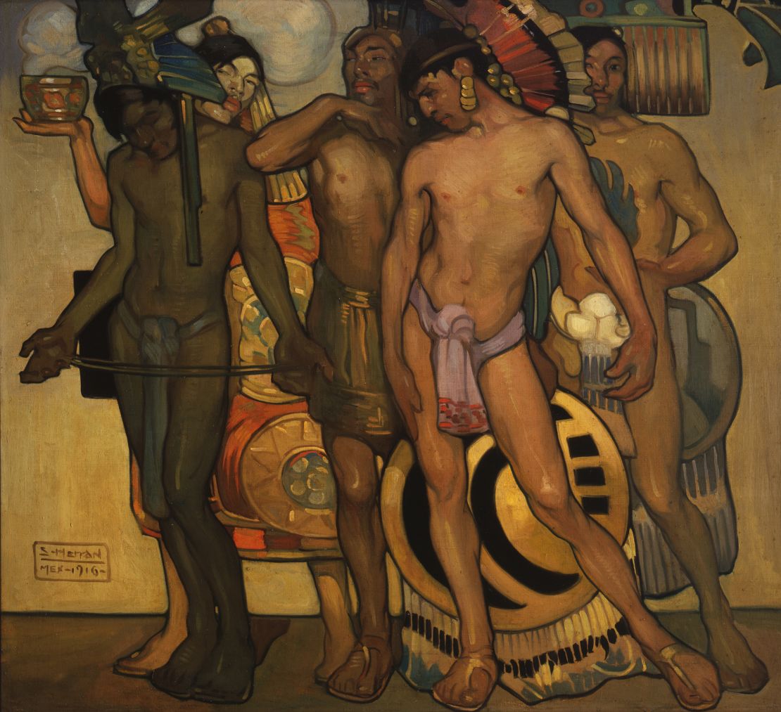 Saturnino Herrán’s 1969 painting, “Nuestros dioses antiguos (Our ancient gods)”, may have used mythological motifs to conceal same-sex eroticism; Western artists who worked in classical styles often did the same.