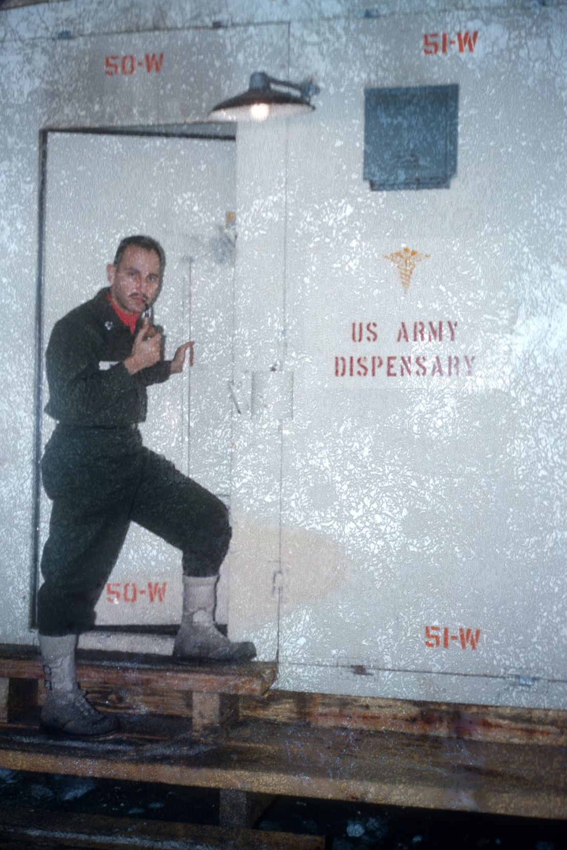 Dr. Robert Weiss is seen outside the dispensary at Camp Century during his time there.