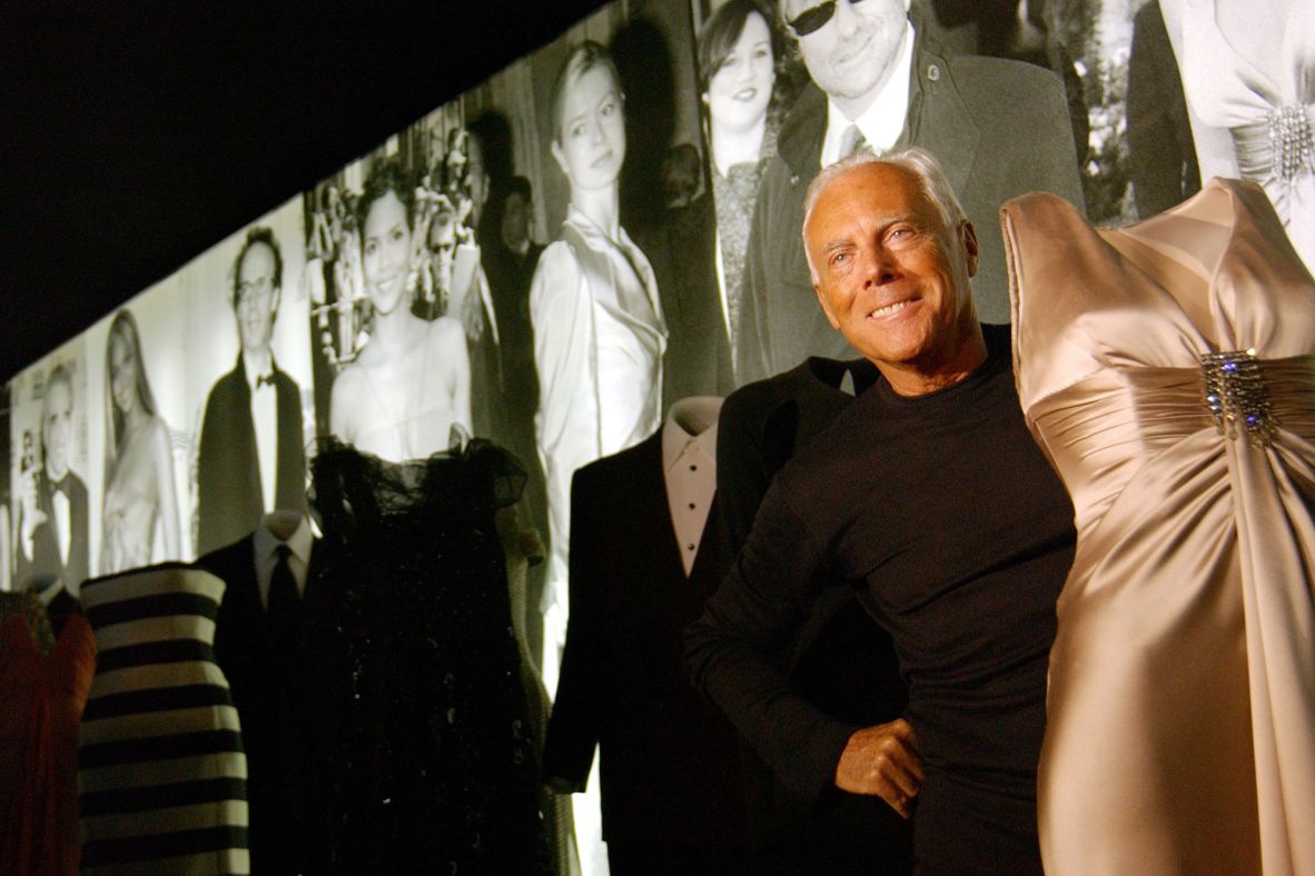 Armani at the opening of his retrospective exhibition at Rome's Diocletian's Baths in 2004; it honored 25 years of his work.