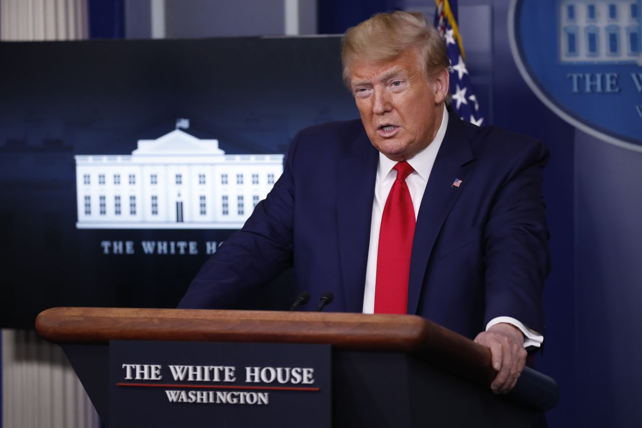 President Donald Trump speaks about the coronavirus pandemic at the White House on April 6.