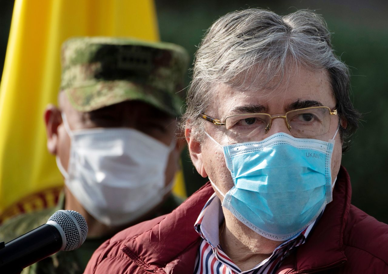 Colombian Defense Minister Carlos Holmes Trujillo speaks during a news conference in Bogota on October 26, 2020. 