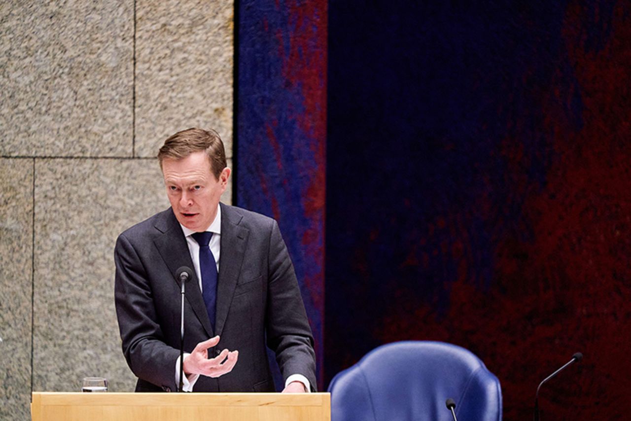 Dutch Minister Bruno Bruins speaks during a debate about the developments surrounding the coronavirus, in The Hague, the Netherlands, on Wednesday, March 18.