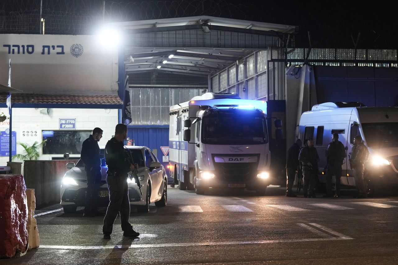 An Israeli prison transport vehicle is seen at Ofer prison on Friday, November 24. 