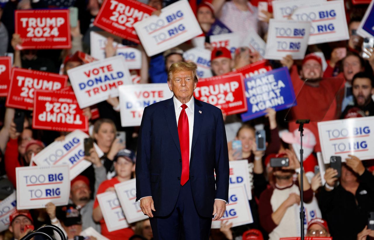 Former President Donald Trump arrives at a rally in Greensboro, North Carolina, on March 2.