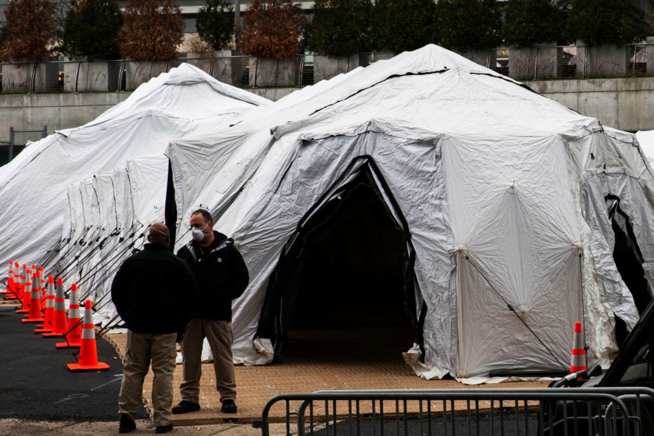 A makeshift morgue outside of Bellevue Hospital in New York City on Wednesday.