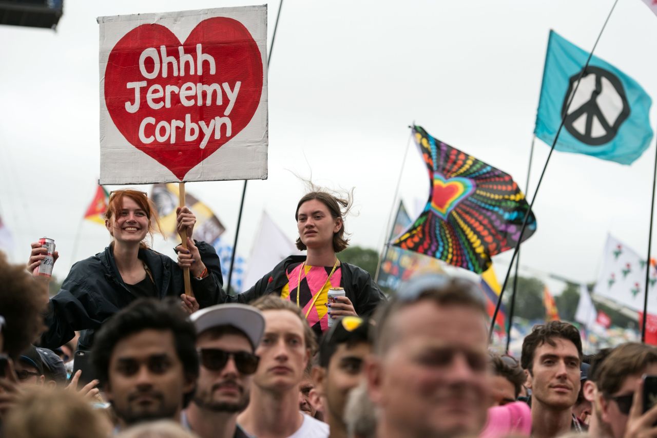 Labour's Jeremy Corbyn is popular with younger voters. This photo was taken during his speech at Glastonbury Festival in 2017.