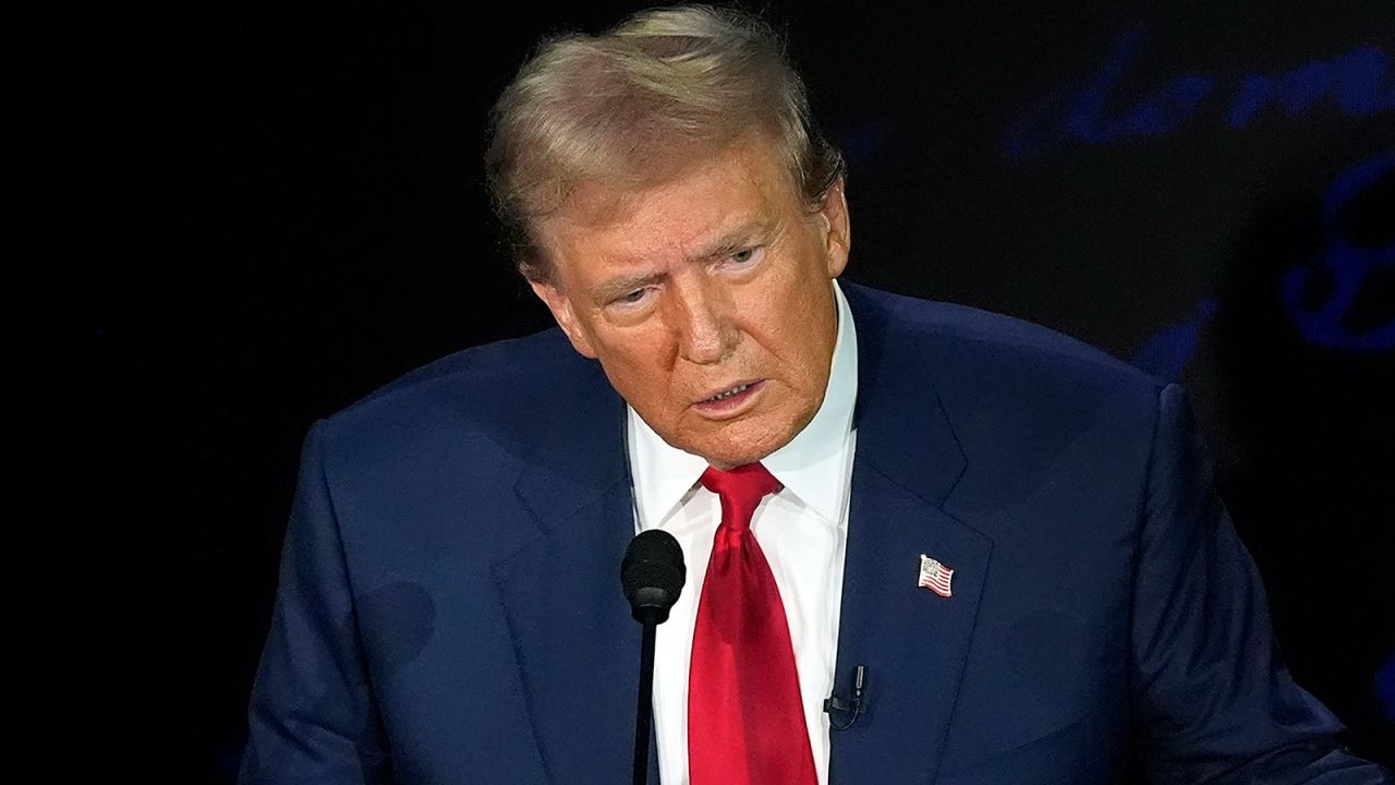 Former President Donald Trump speaks during a presidential debate with Vice President Kamala Harris on Tuesday, September 10, in Philadelphia. 