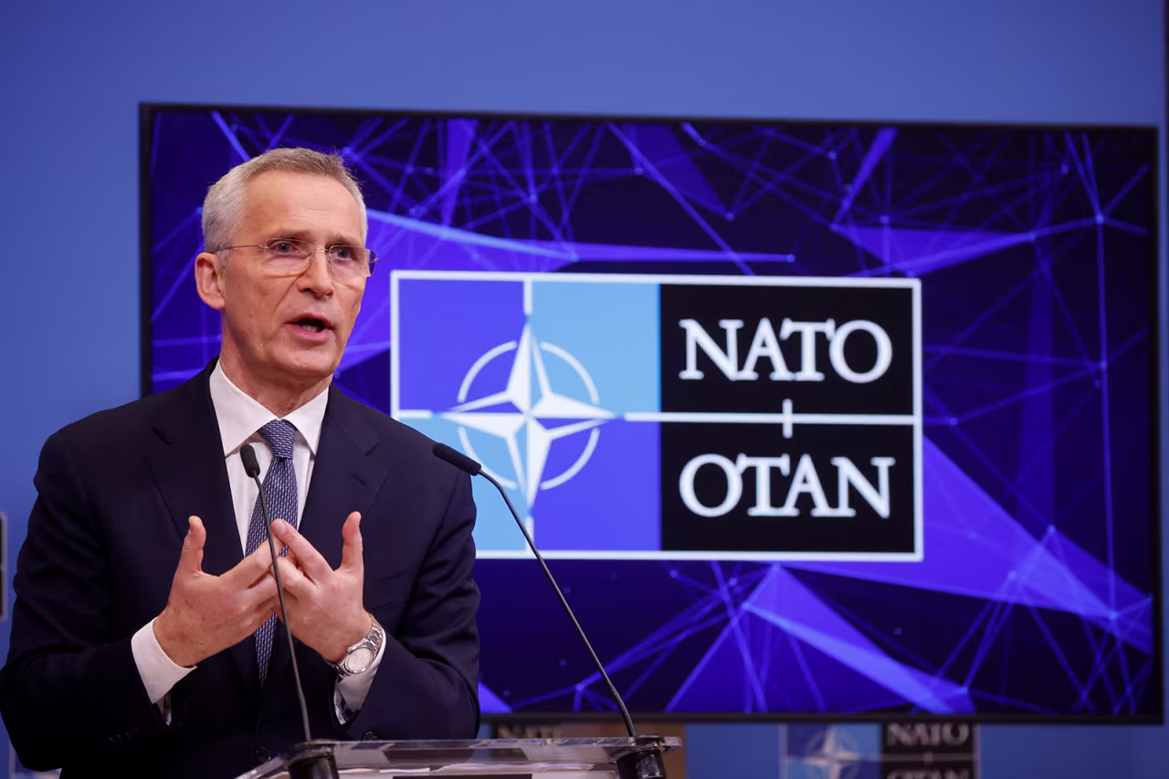 NATO Secretary General Jens Stoltenberg attends a news conference before a meeting of NATO foreign ministers in Brussels, Belgium, on April 3.