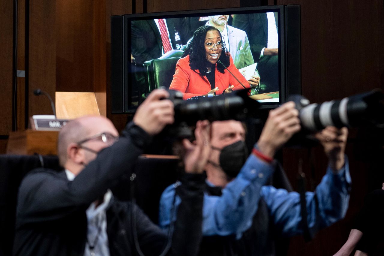 Jackson is seen on a video screen in the hearing room Tuesday.