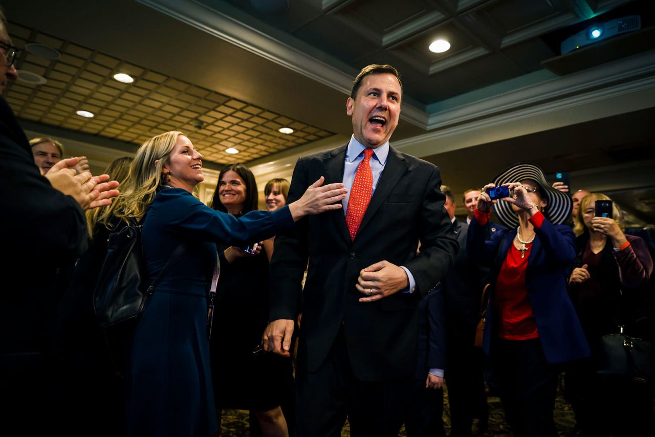 Tom Kean Jr. arrives at his election party in Basking Ridge, New Jersey, on November 8. 