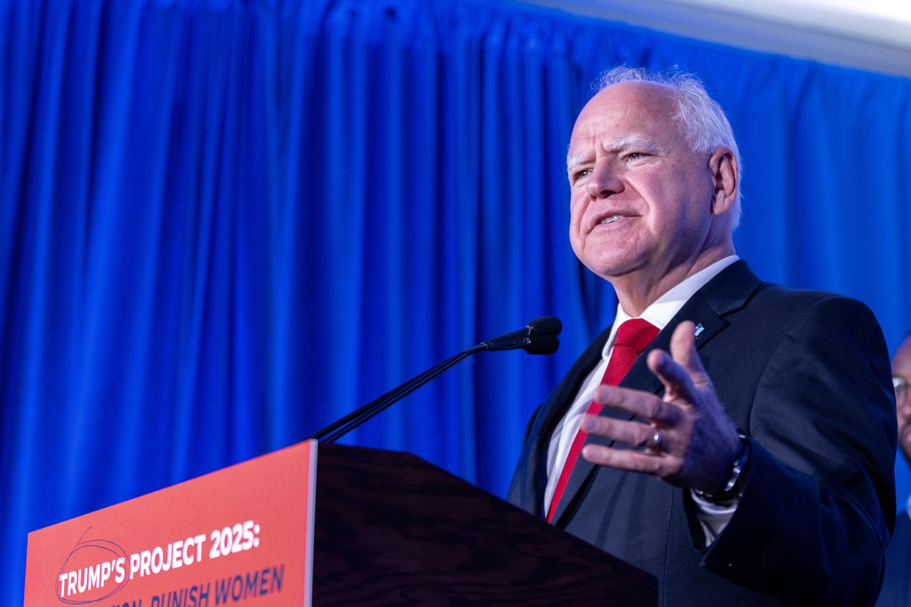 Minnesota Gov. Tim Walz speaks at a Biden-Harris campaign and DNC press conference on July 17, in Milwaukee, Wisconsin.