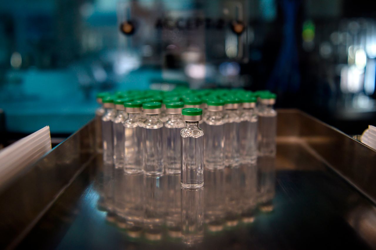 Vials of AstraZeneca-Oxford's Covid-19 vaccine are pictured inside a lab where they are being manufactured at India's Serum Institute in Pune, India, on January 22.