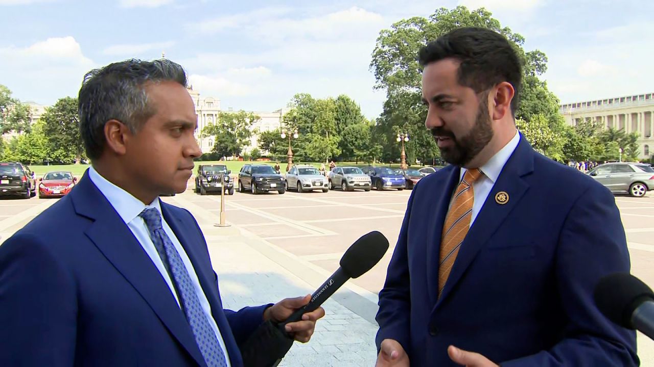 Rep. Mike Lawler, right, speaks with CNN's Manu Raju on Tuesday, July 23.