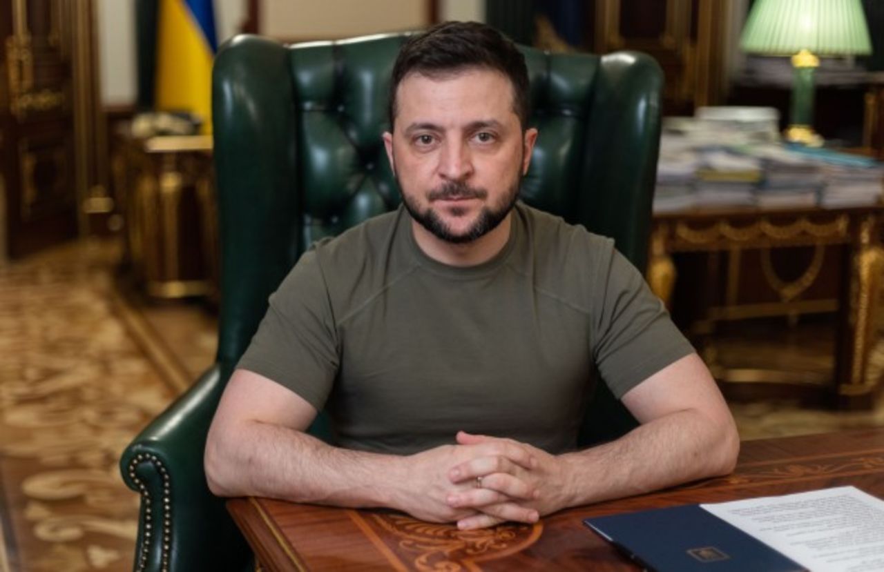 Ukrainian President Volodymyr Zelensky in his office in 