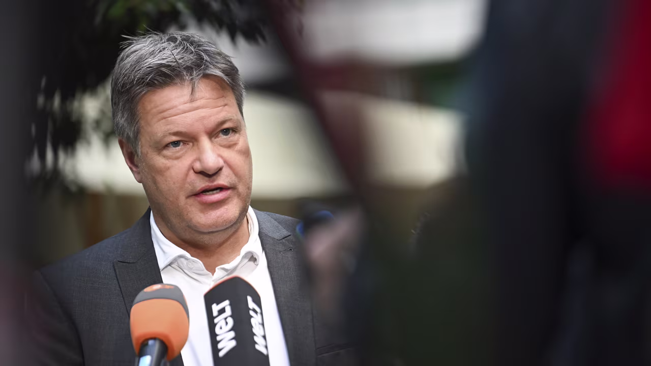 Robert Habeck, Federal Minister for Economic Affairs and Climate Protection, speaks in Stuttgart, Germany, on July 8.