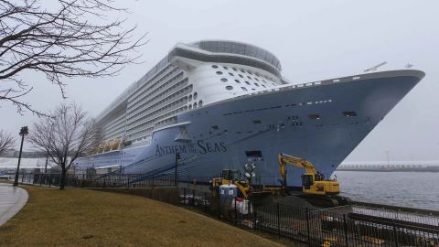 The Anthem of the Seas cruise ship is seen docked in Bayonne, N.J. on Friday.