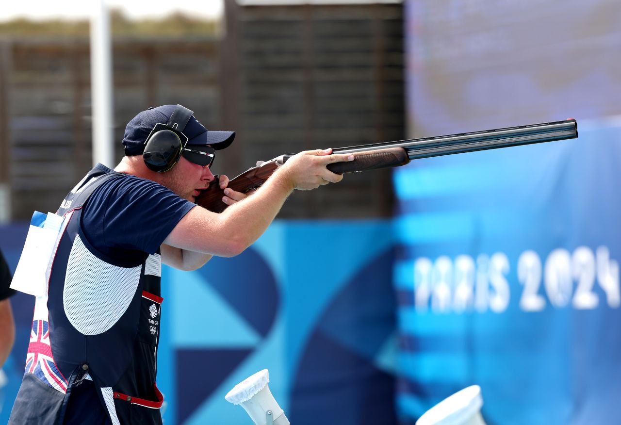 Hales competes in the men’s trap shooting final on Tuesday.