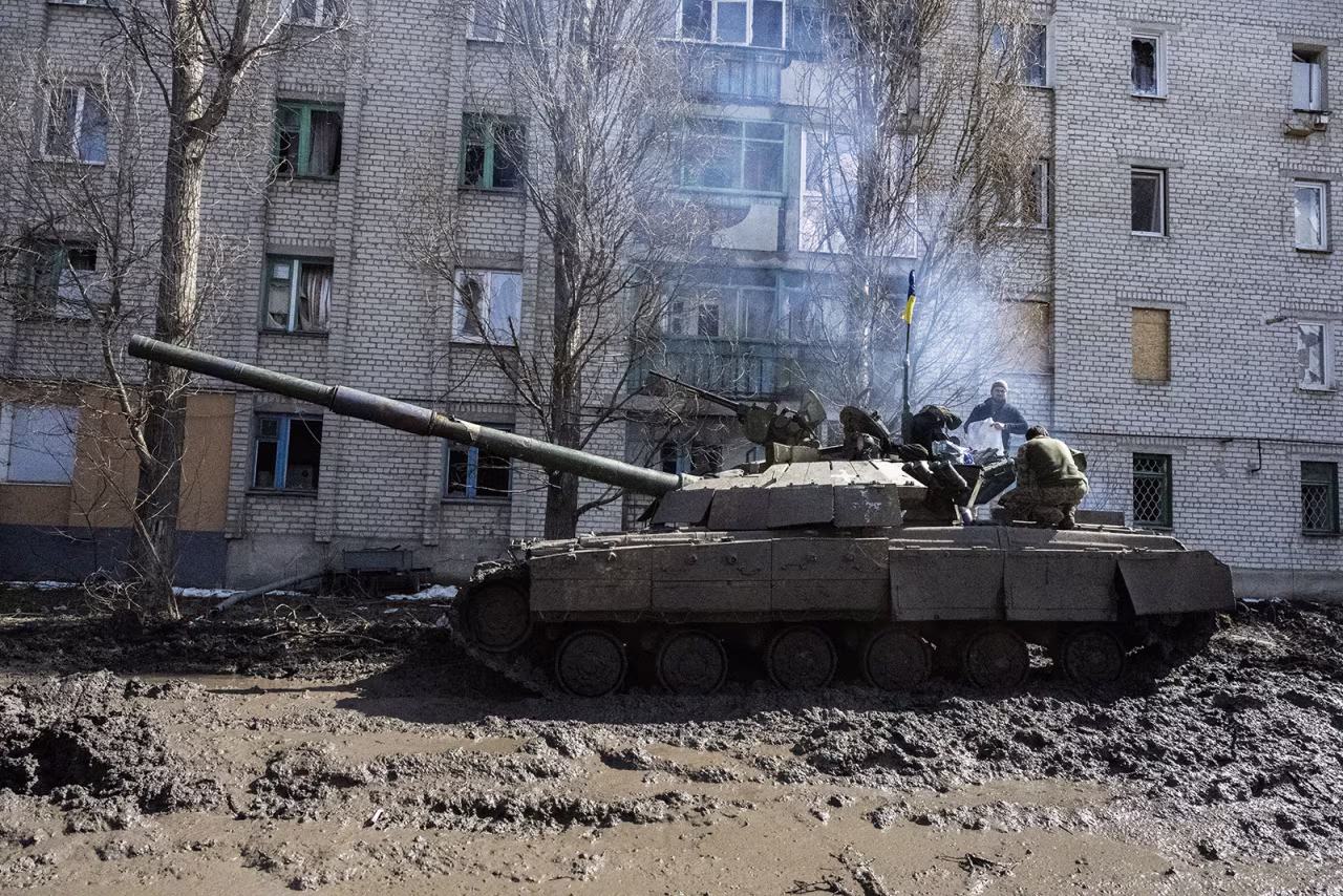 A Ukrainian tank is seen near the frontline area amid the Russia-Ukraine war, in Bakhmut, Ukraine, on April 02.