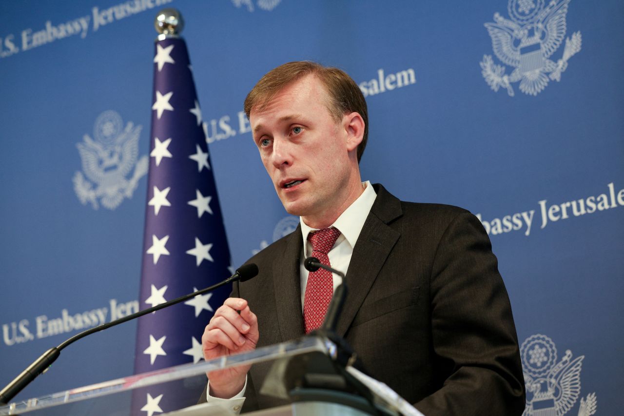 National Security Advisor Jake Sullivan speaks during a press conference in Tel Aviv on Friday.