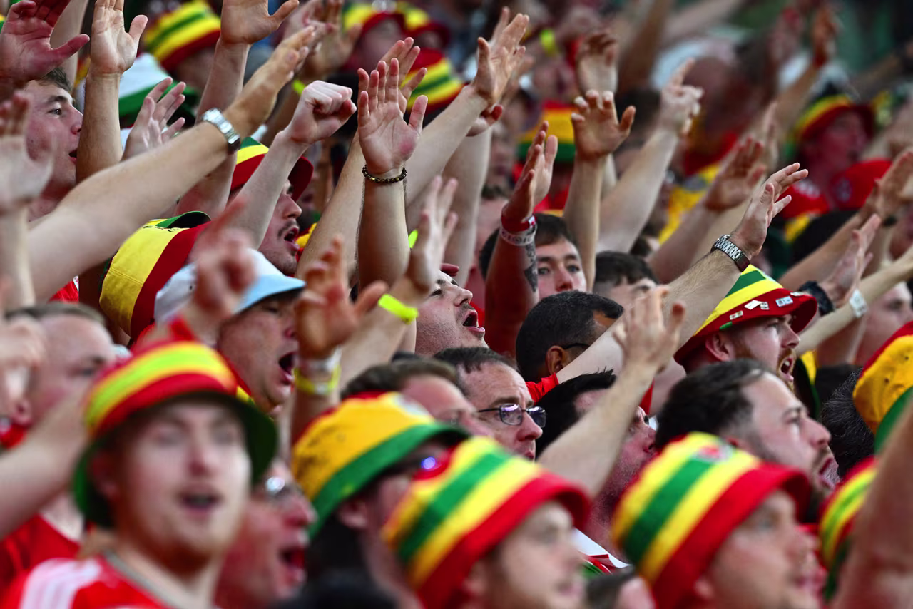 Wales fans cheer on the stands ahead of the match between USA and Wales on November 21.